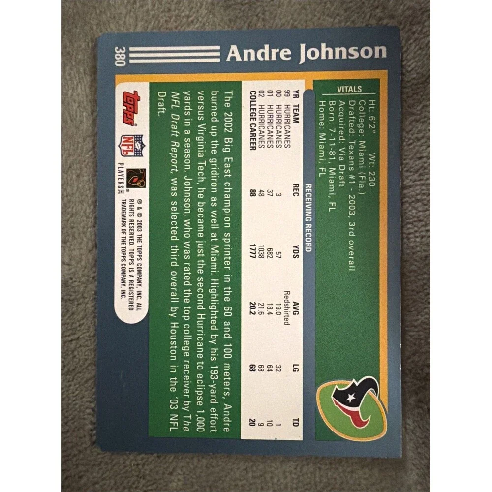 2003 Topps - Rookie Andre Johnson #380 (RC)